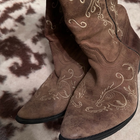 Smoky ladies sz 6 Cowboy Boots brown leather with white embroidery - Picture 8 of 12